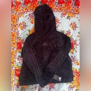 Girl’s Adidas Plush Hoodie Black Super Soft Size 14/Large Youth New with Tags